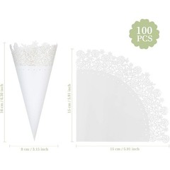 White Lace Paper Doilies Fan Shaped Confetti Cones Wedding Baby Shower Parties