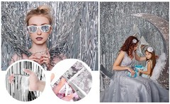 2 Pack Silver Foil Curtain Party Streamers Metallic Tinsel Foil Fringe Photo