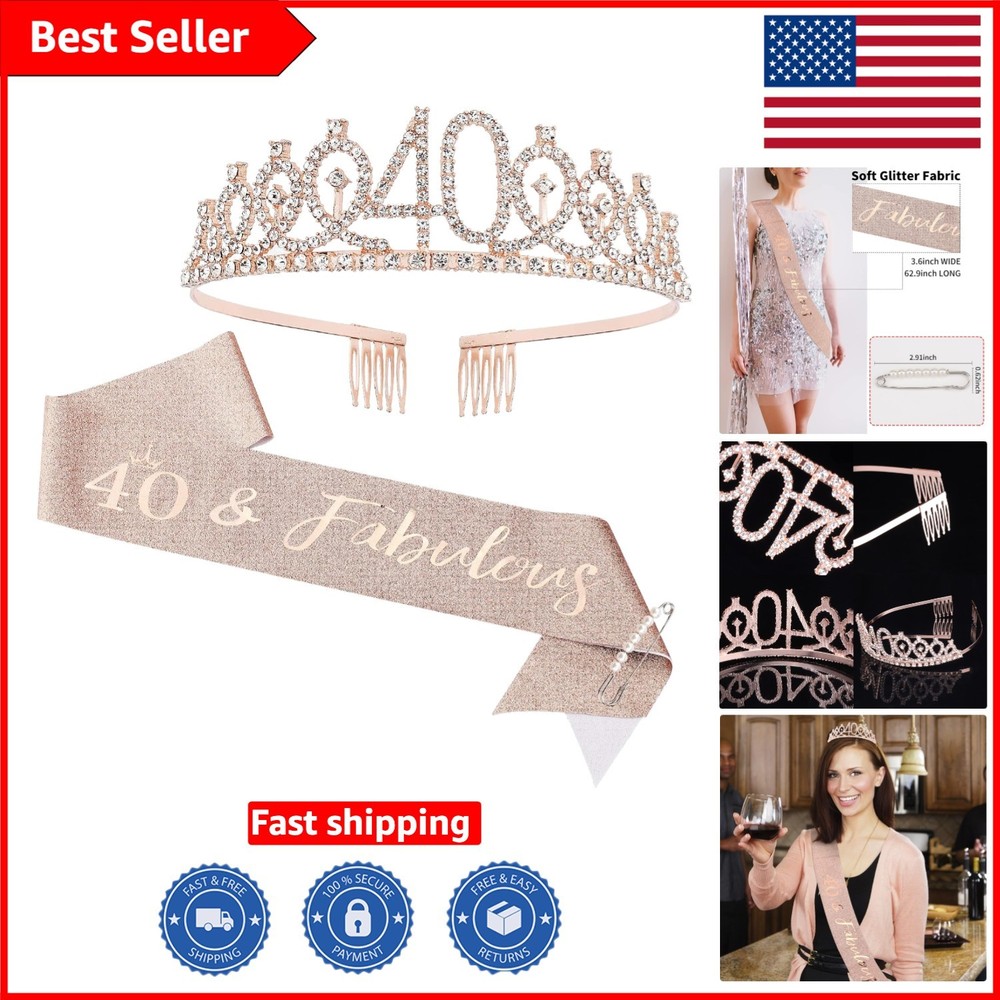 Fabulous 40th Birthday Crown & Sash with Elegant Pearl Pin – Ultimate Gift Set