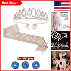 Fabulous 40th Birthday Crown & Sash with Elegant Pearl Pin – Ultimate Gift Set
