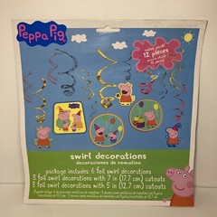 Peppa Pig Party Swirl Hanging Decorations 12pk, 7” Plates 8pk, Party Hats 8pk