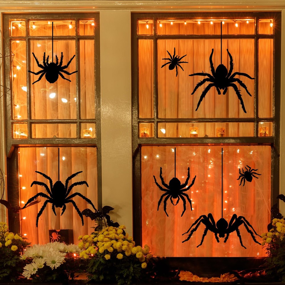 Halloween Window Clings Decorations, 7 Large Scary Black Spider