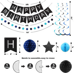 Birthday Decorations, Happy Birthday Banner with Honeycomb Balls, Stars Hanging