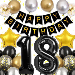 Happy 18th Birthday Decorations, 23pcs Black And Gold Birthday Decorations, B…