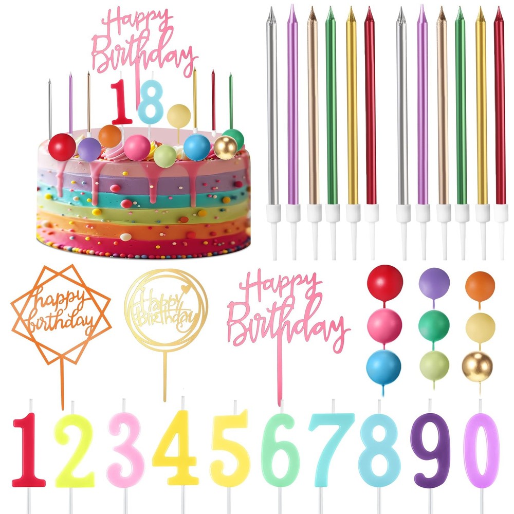 34 Pcs Happy Birthday Cake Toppers Decorations Birthday Candles DIY Cake Deco…