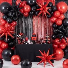 25 Pcs Red and Black Party Decorations Sets 22 Inch 4D Large Stars Balloons w…