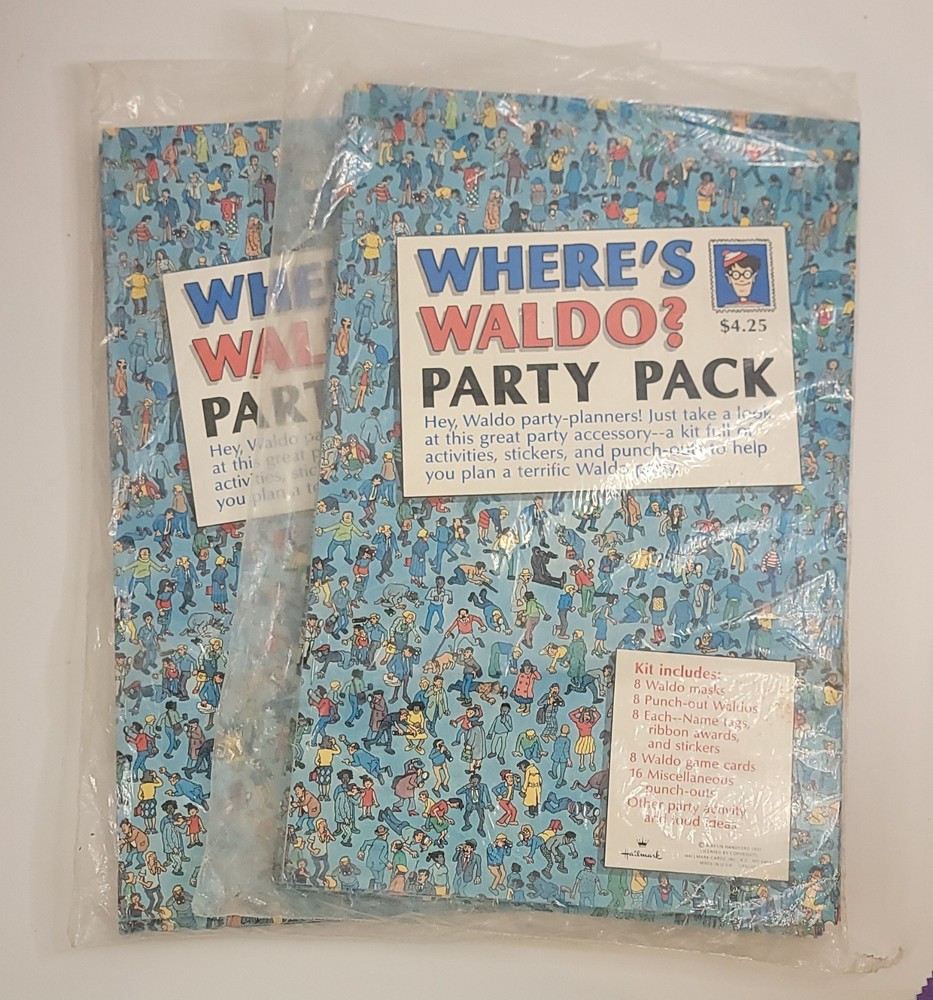 2 Where’s Waldo Party Pack Hallmark Vintage 1991 Birthday Mask, Game, Awards Etc