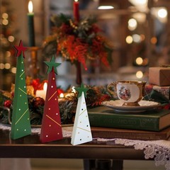 Wood 01 3 Piece Freestanding Rustic Tabletop Wooden Christmas Trees Decor Set