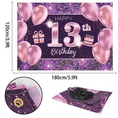 PAKBOOM Happy 13th Birthday Banner Backdrop – 13 2 Piece Set, Pink