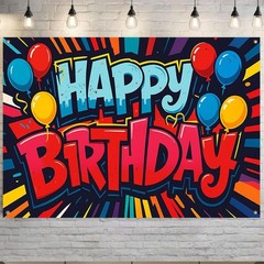Happy Balloons Banner 71×43 Inch, Large Party Backdrop Decorations, Colorful …