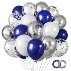 65pcs Navy Blue Silver Balloons, 12 Inches Navy Blue White Metallic Silver Ch…