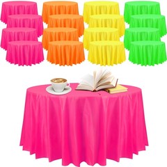 Preboun 16 Pack 84 Inch Neon Tablecloth Disposable Plastic Round Party Table Cov