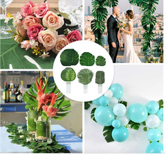 90 Pieces 6 Kinds Artificial Tropical Palm Leaves Decorations Jungle Beach Party