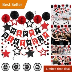 Complete Red and Black Happy Birthday Decoration Set – Durable and Reusable
