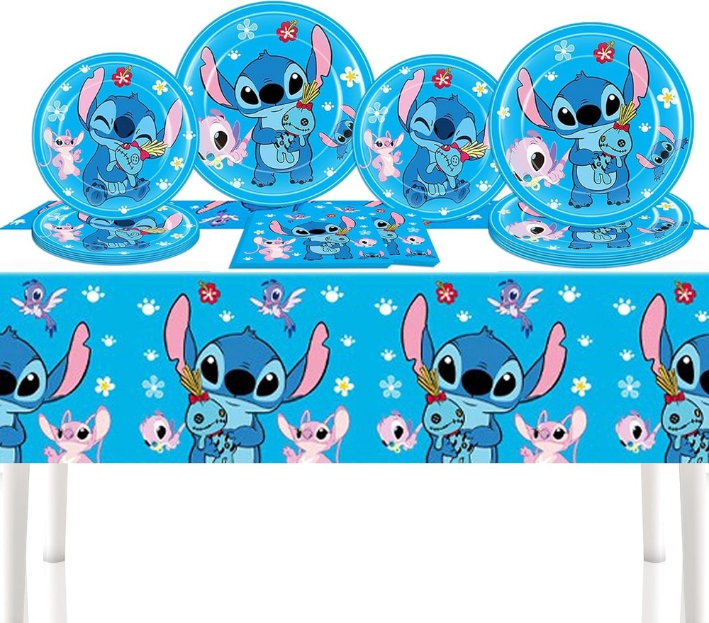 Stitch and Friends Disposable Birthday Party Plates, Napkins, and Tablecover