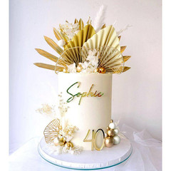 Champagne Rose Bohemian Cake Decoration Set Gold Palm Leaves White Gold Balls Ca