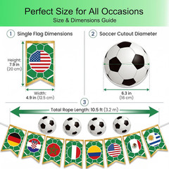 Soccer Party Decorations Banner Set, International World Flags Garland with Socc