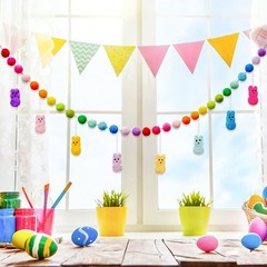 6.56FT Easter Decorations Garland, Handmade Wool Felt Rabbits Bunny Easter Ba…