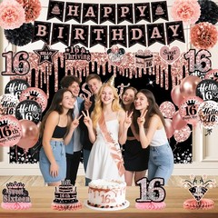 Sweet 16 Party Decorations – 16th Birthday Decorations Backdrop, Banner, Hone…