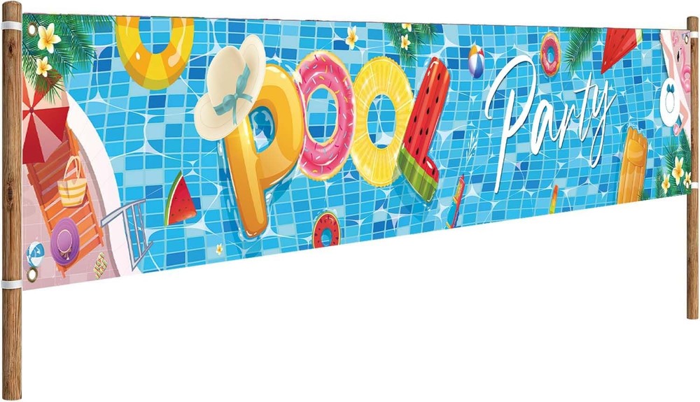 Pool Party Banner 118 x 20 Inch Large Pool Party Decorations Summer Pool Part…