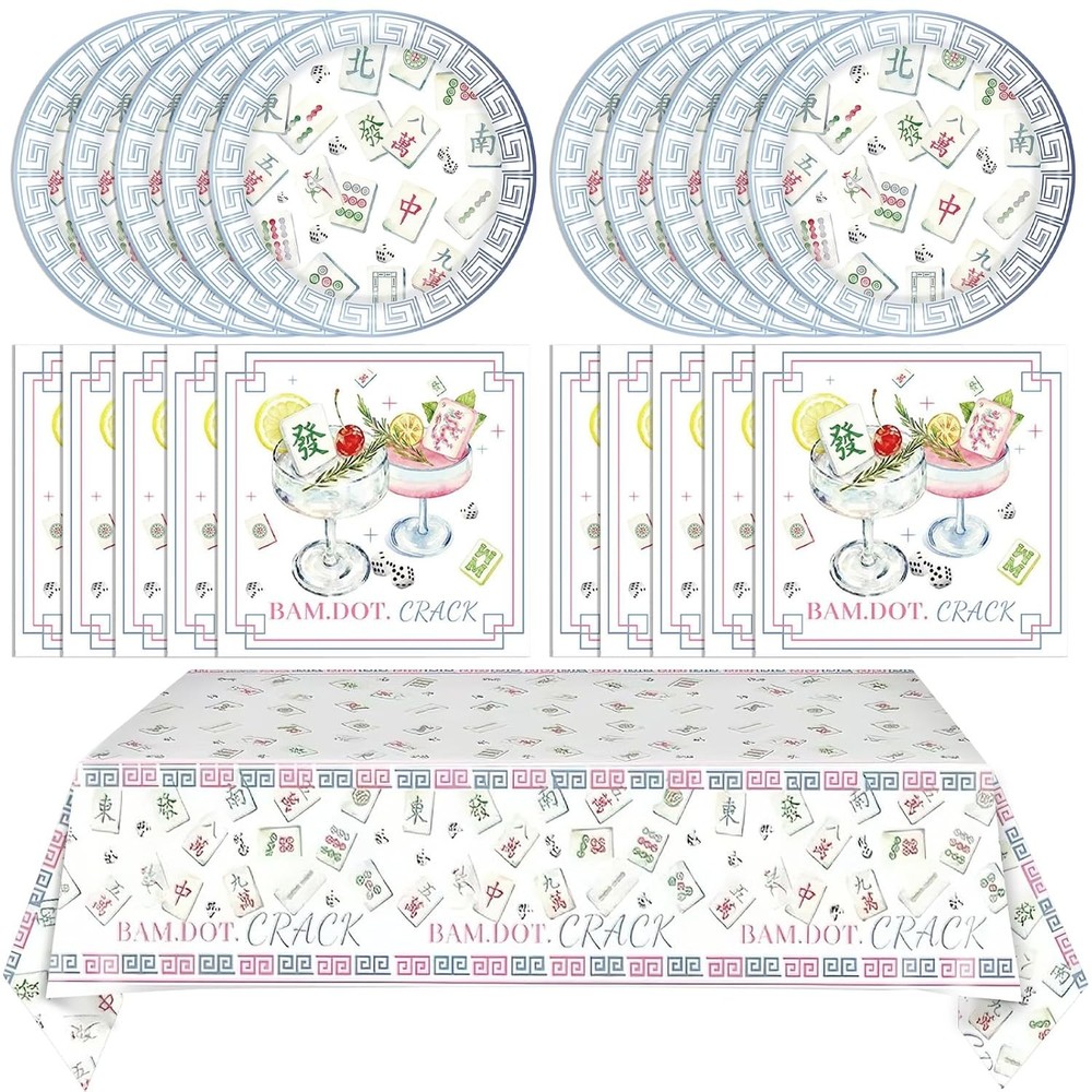 Mahjong Party Decorations 41PCS Mahjong Themed Paper Tableware Set Includes