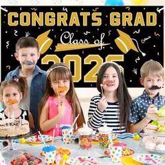 2026 Graduation Decorations – Polyester Graduation Backdrop – Black Gold