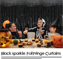 Elegant Black Tinsel Curtain Backdrop – 2 Pack for Party & Wedding Decor