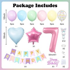 Pastel 7th Decorations for Girl,Macaron Rainbow 7th Party Decoration Pink Blu…