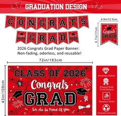 Graduation Decorations Class of 2026 Red Party Supplies Banner Balloons Swirl…