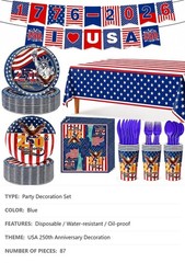 250th Anniversary Party Decorations Set, 87 Pc, Blue, 1776-2026, USA 250
