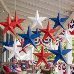 18 Pcs 12» 3D Large Patriotic Paper Stars Hanging Decorations 4Th of July Red W