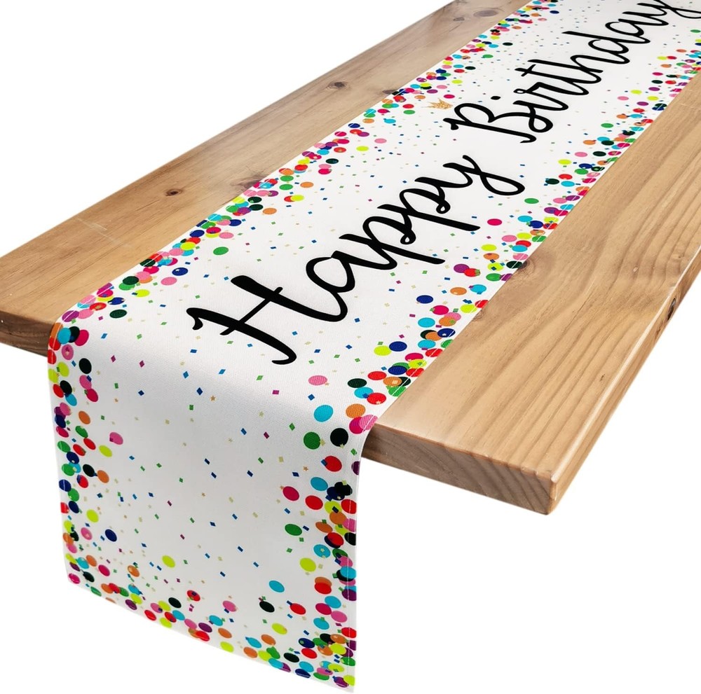 Happy Birthday Table Runner 72 Inches, White | Birthday Centerpieces, Polka Dots
