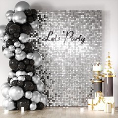 Kelfara Silver Shimmer Wall Backdrop, 24 Pcs Square Sequin Wall Backdrop Panels,