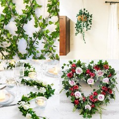 JPSOR 24pcs Fake Leaves Artificial Ivy Garland Greenery of vines, Green
