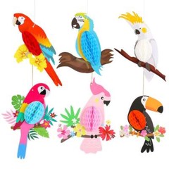 6pcs Tropical Birds Hanging Parrot Paper Honeycomb Hawaiian Party Bar Wall Decor