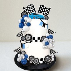 42Pcs Black Blue Race Car Balls Cake Decorations Check Flag with Multicolor B…
