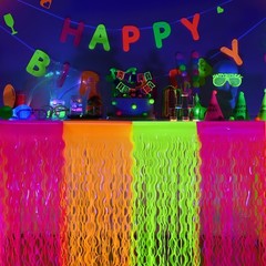 Neon Party Decorations 2 Pack Metallic Tinsel Fringe Table Skirts