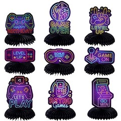 9 Pcs Neon Video Game Party Decorations Supplies Neon Video Game Honeycomb