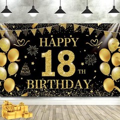 Black Gold Happy 18th Birthday Backdrop Banner 18th Photography Background Bi…