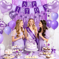 Purple Birthday Decorations, 50PCS Happy Birthday Decorations for Women Include