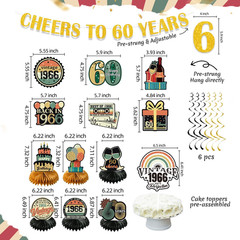 47Pcs 60Th Birthday Decorations for Men Women, PRE-STRUNG Vintage 1966 Banner Pa