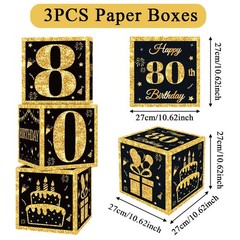 80th Birthday Decorations Boxes for Men- 3pcs Black Gold Happy 80th Birthday …