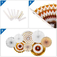 Hanging Paper Fans Set Paper Decorations for Party Birthday Blue Silver 6pcs