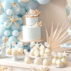 Sea Shell Cupcake Topper Beach Shell Birthday Decorations 24Pcs Beach Seashel…