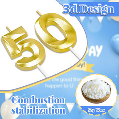 50Th Birthday Decorations for Women and Men, Gold Number 50 Candle | Gold Number