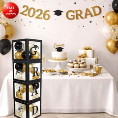 2026 Graduation Party Decorations Balloon Boxes with Black Gold Balloons Kit- 4P