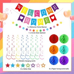 Welcome Home Decorations Welcome Home Banner with Glitter Stars Hanging Swirl…