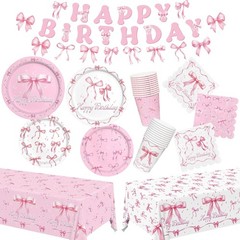 Delightful Pink Bow Party Kit for 24: Plates, Napkins & Bachelorette Essentials