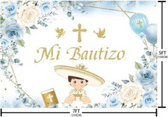 7X5Ft Mi Bautizo Backdrop Boy Baptism Christening Party Decorations Supplies Blu