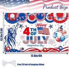 Happy 4th of July Backdrop, Banner, 72.8 X 43.3inch, White